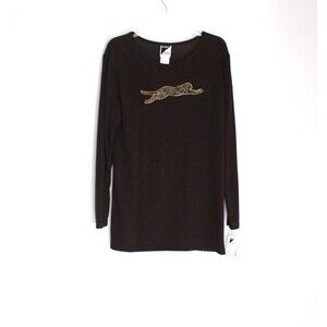 Albert & Pearl Tunic Top Brown Knit Leopard  Accent Women's Size S NWT